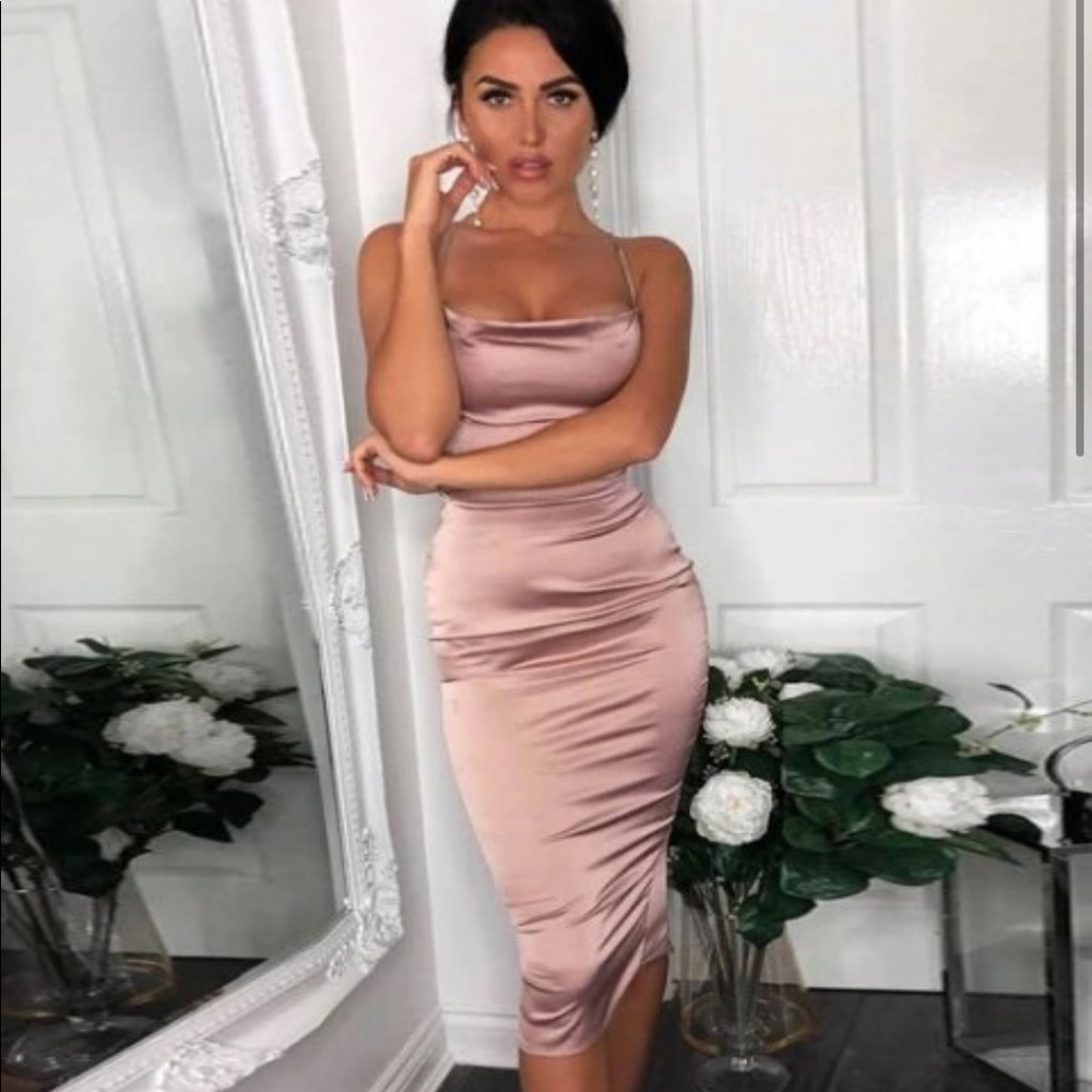 Women's Satin Sexy Spaghetti Strap Backless Lace up Bodycon Party Dress